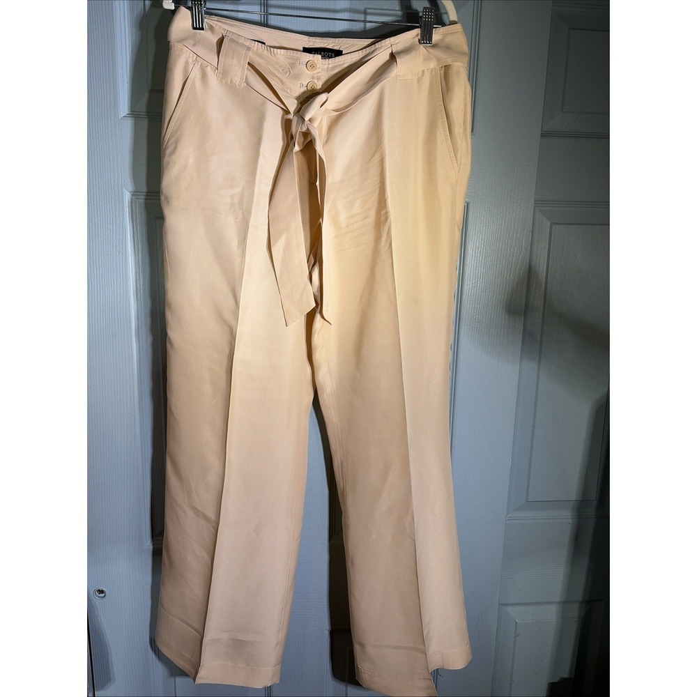 Talbots Sz 10 Heritage Dress Pants 100% Silk Wide Leg W Belt Beige